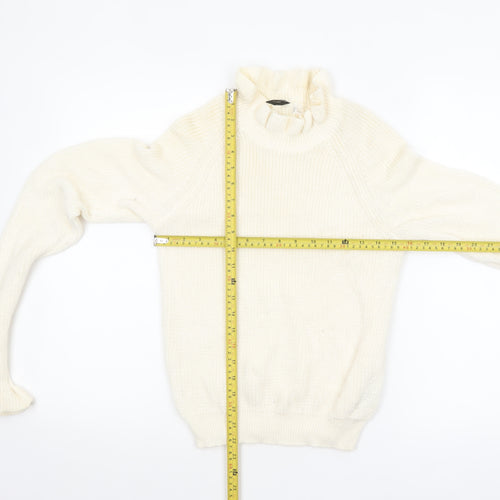 H&M Divided Women's Ivory Ruffle High Neck Knit Jumper Size S