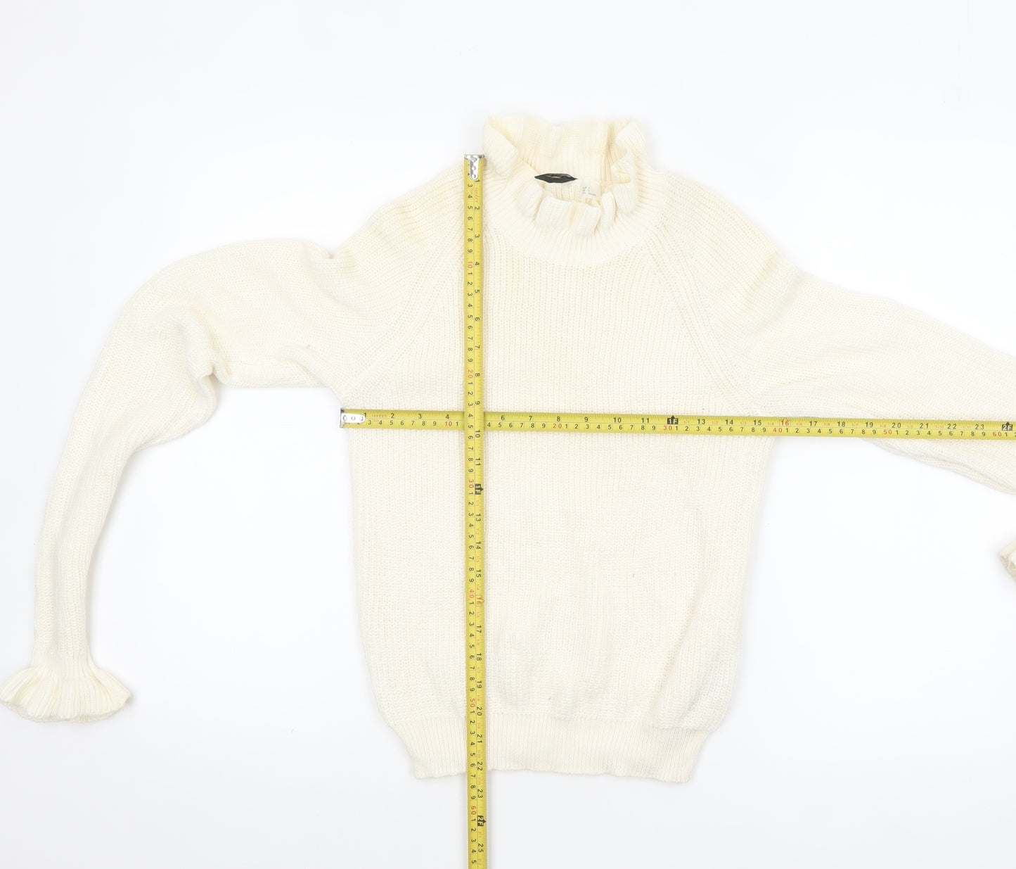 H&M Divided Women's Ivory Ruffle High Neck Knit Jumper Size S