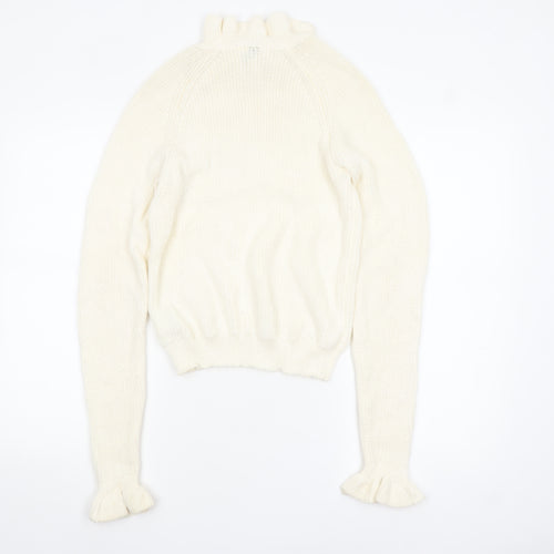 H&M Divided Women's Ivory Ruffle High Neck Knit Jumper Size S