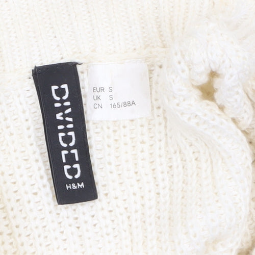 H&M Divided Women's Ivory Ruffle High Neck Knit Jumper Size S