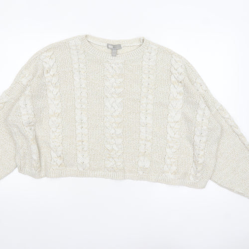 ASOS Women Ivory Cable-Knit Jumper UK 8 Acrylic Nylon Blend