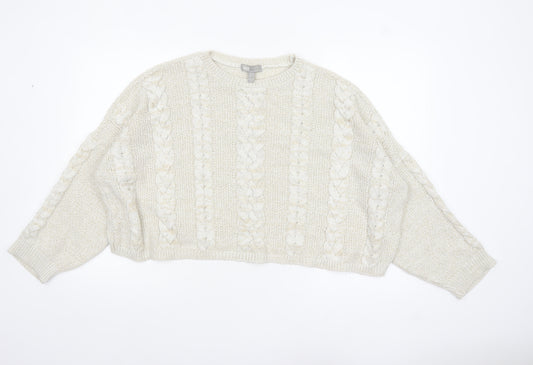 ASOS Women Ivory Cable-Knit Jumper UK 8 Acrylic Nylon Blend