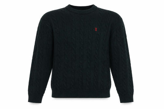 Front view of Next Men's Green Cable Knit Crew Neck Jumper XL Wool Blend