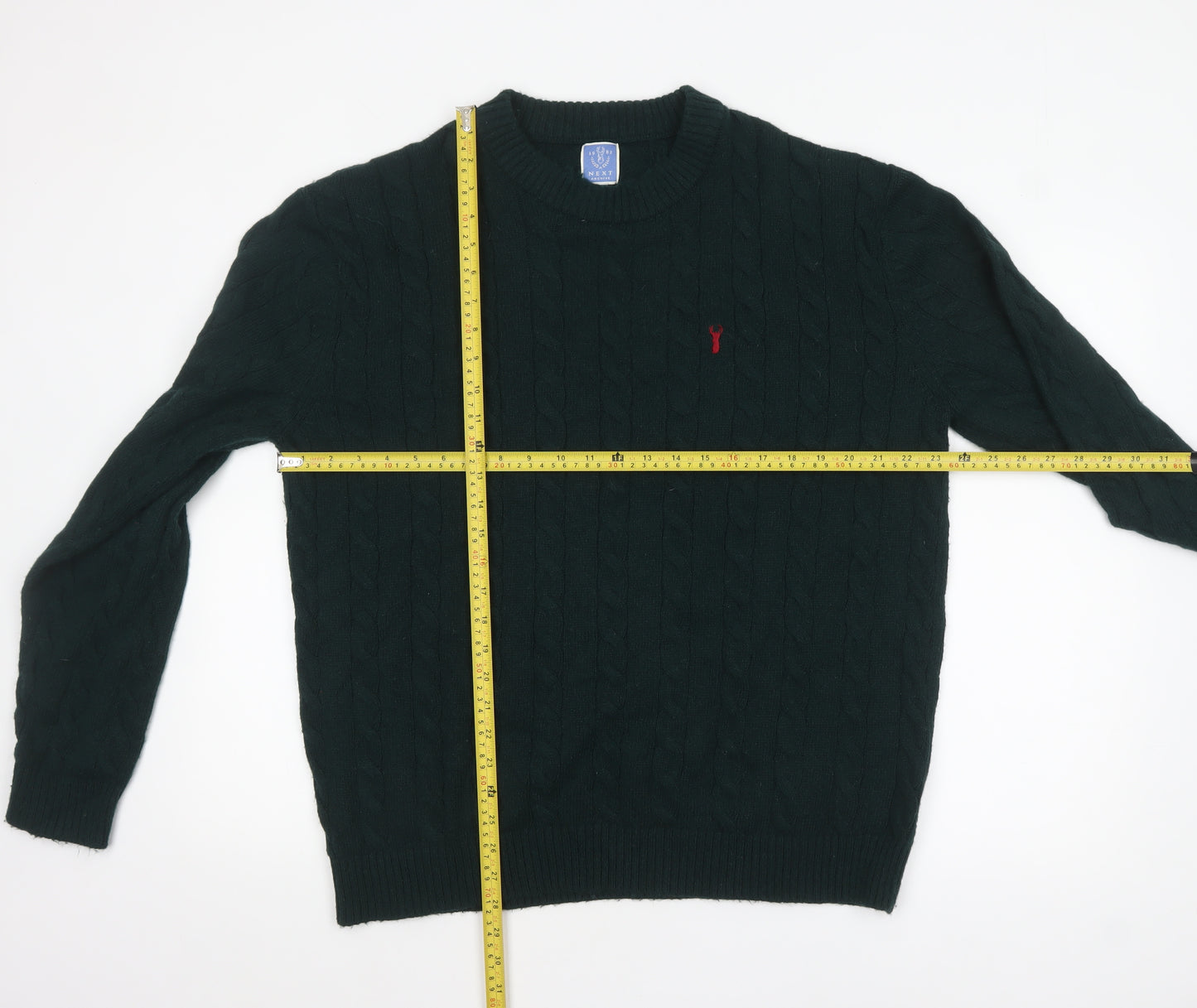 Next Men's Green Cable Knit Crew Neck Jumper XL Wool Blend