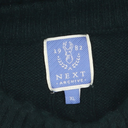 Next Men's Green Cable Knit Crew Neck Jumper XL Wool Blend