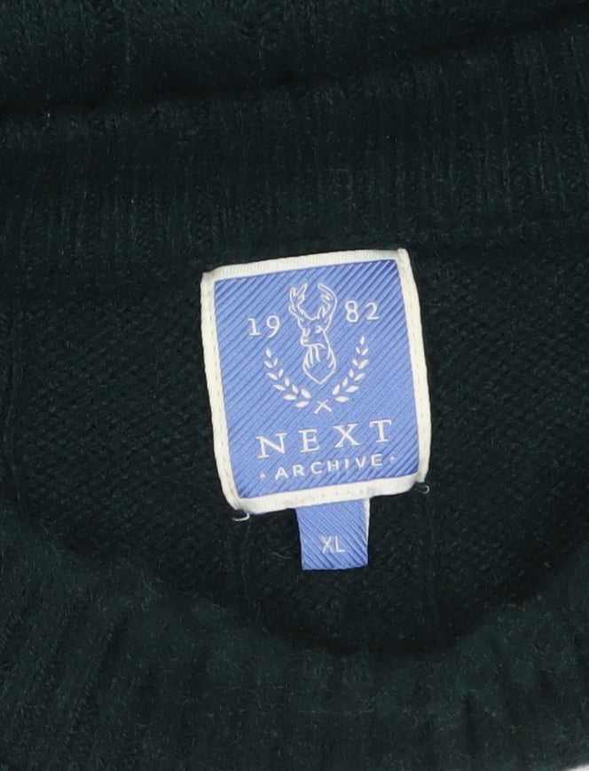 Next Men's Green Cable Knit Crew Neck Jumper XL Wool Blend