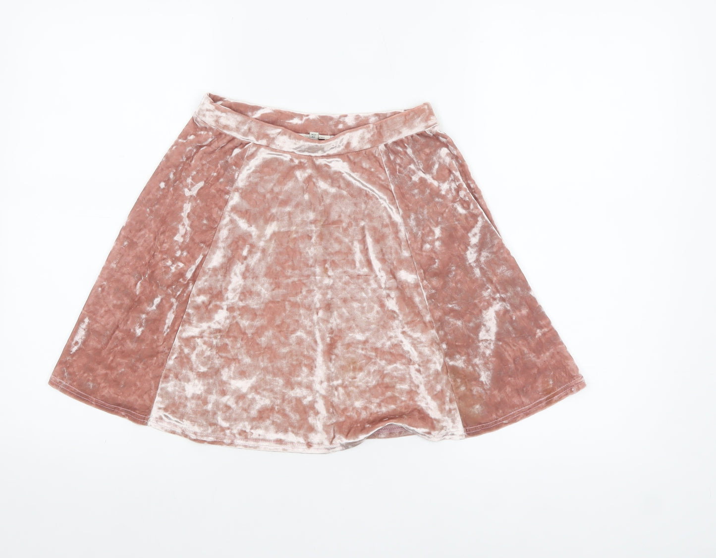 River Island Women Pink Skater Velvet Stretch Short Skirt Size 6