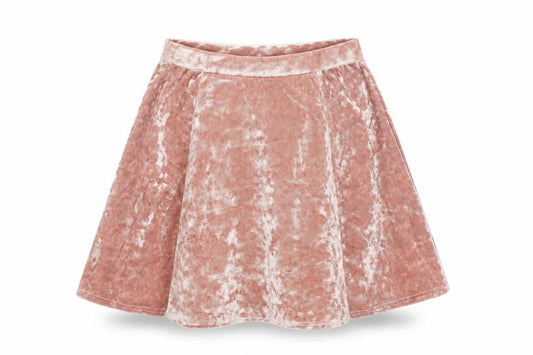 Front view of River Island Women Pink Skater Velvet Stretch Short Skirt, size 6