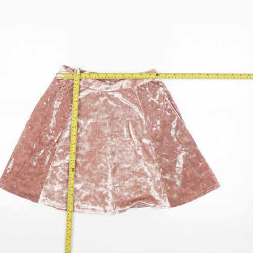 River Island Women Pink Skater Velvet Stretch Short Skirt Size 6