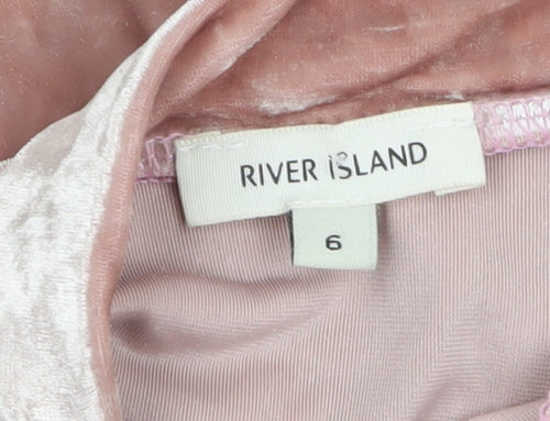 River Island Women Pink Skater Velvet Stretch Short Skirt Size 6