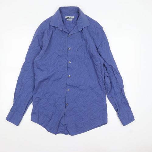 DKNY Men’s Blue Slim Fit Long Sleeve Button-Up Shirt Size 15