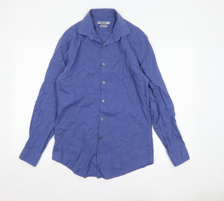 DKNY Men’s Blue Slim Fit Long Sleeve Button-Up Shirt Size 15