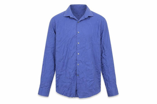 Front view of DKNY Men’s Blue Slim Fit Long Sleeve Button-Up Shirt, size 15