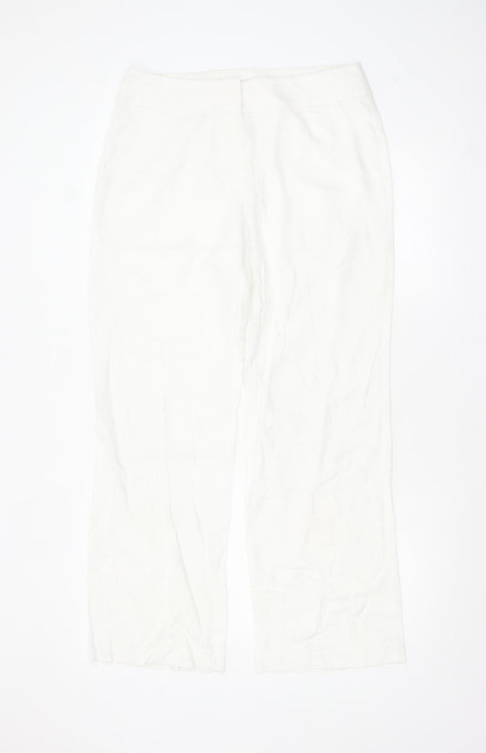 Marks and Spencer Women White Linen Blend Straight Trousers Size 12