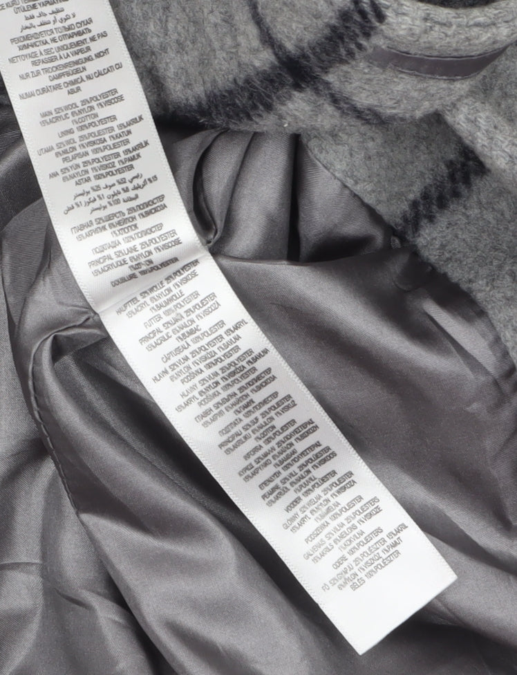 Jasper Conran Women's Grey Check Wool Belted Mid-Length Coat Size 10