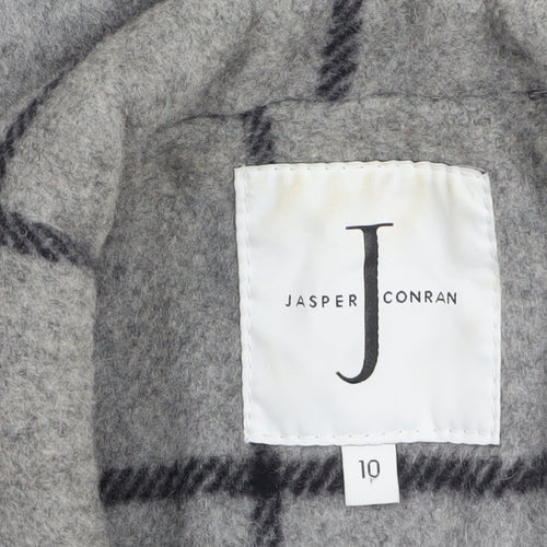 Jasper Conran Women's Grey Check Wool Belted Mid-Length Coat Size 10