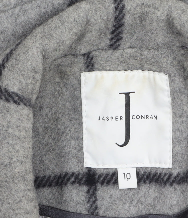 Jasper Conran Women's Grey Check Wool Belted Mid-Length Coat Size 10