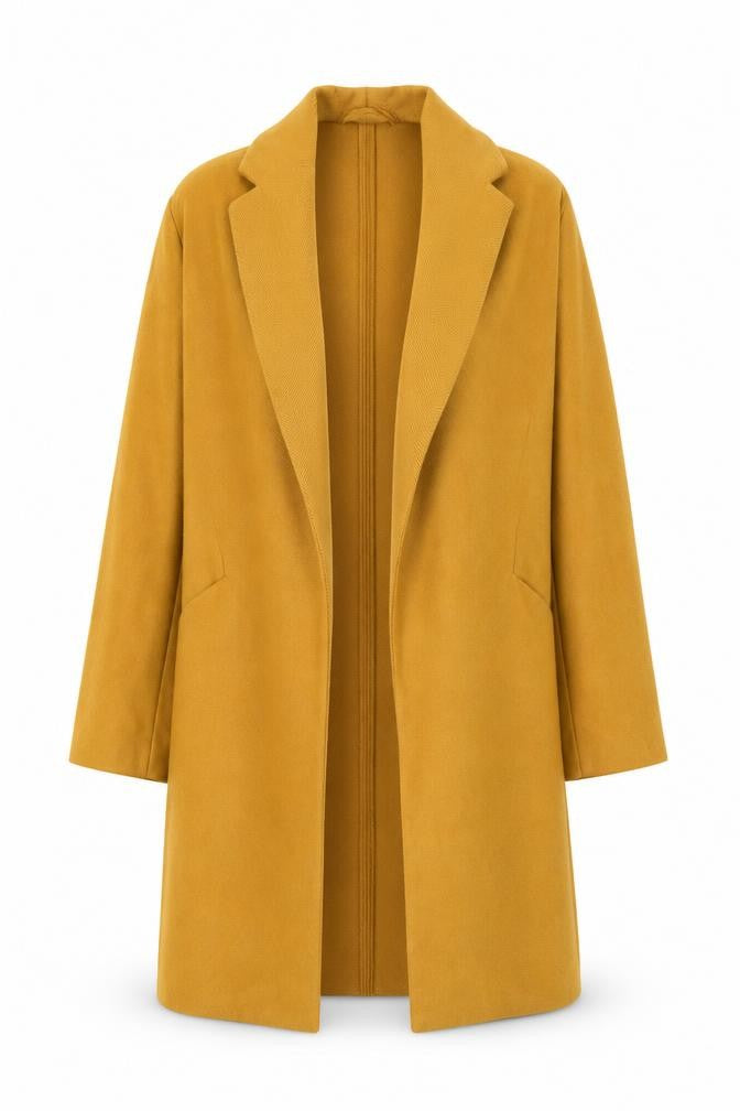 Front view of Primark Women's Yellow Long Coat, size 8, Lightweight Overcoat