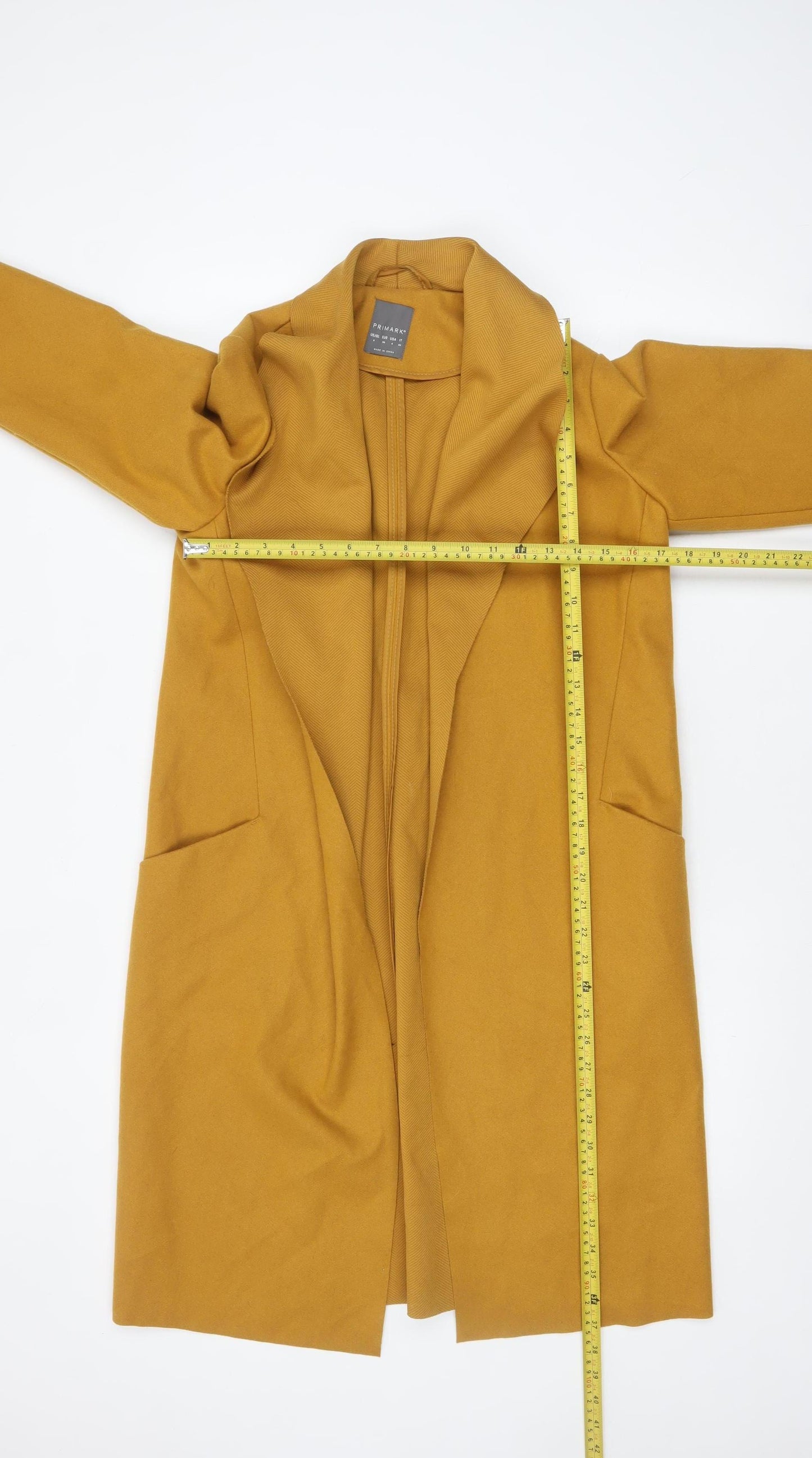 Primark Women's Yellow Long Coat Size 8 Lightweight Overcoat
