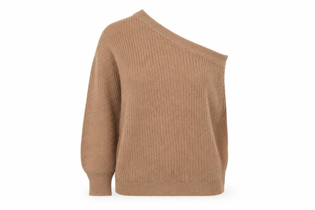 Front view of AX Paris Women’s Beige Asymmetrical Knit Jumper S