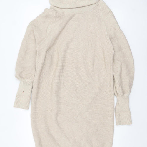 Phase Eight Women Beige Roll Neck Long Sleeve Tunic Jumper S