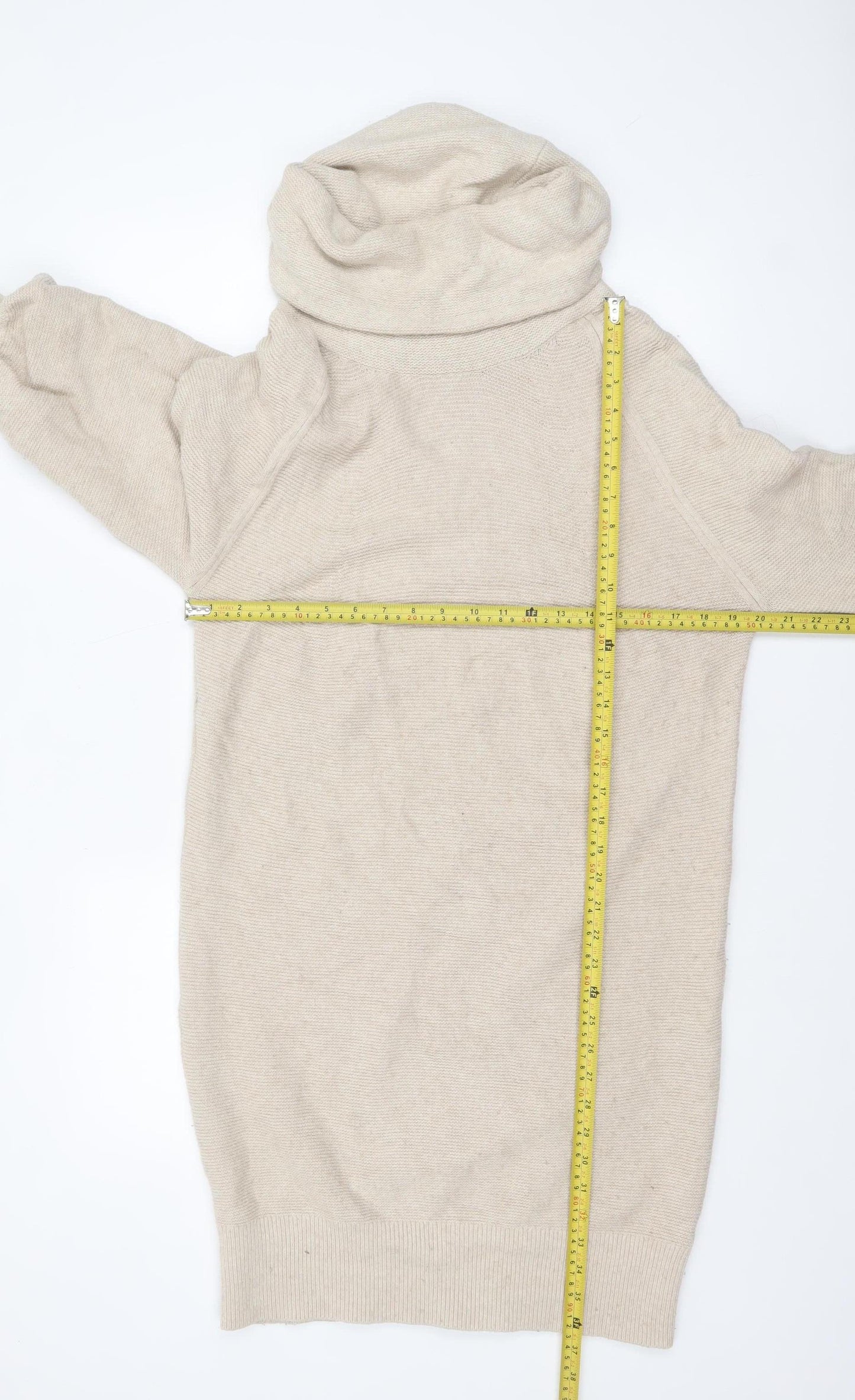 Phase Eight Women Beige Roll Neck Long Sleeve Tunic Jumper S