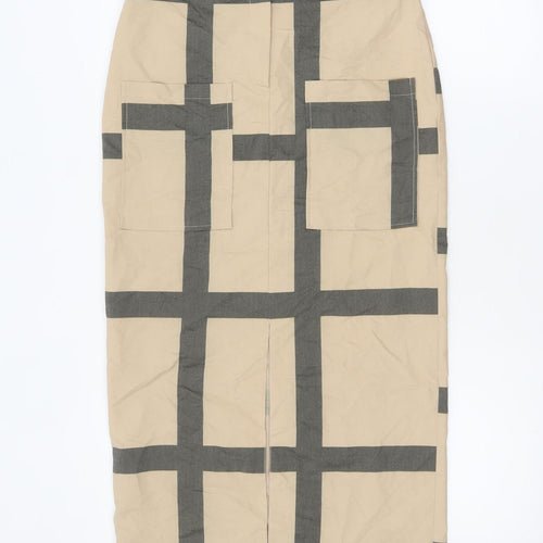 ASOS DESIGN Women's Beige Check Midi Pencil Skirt Size 10