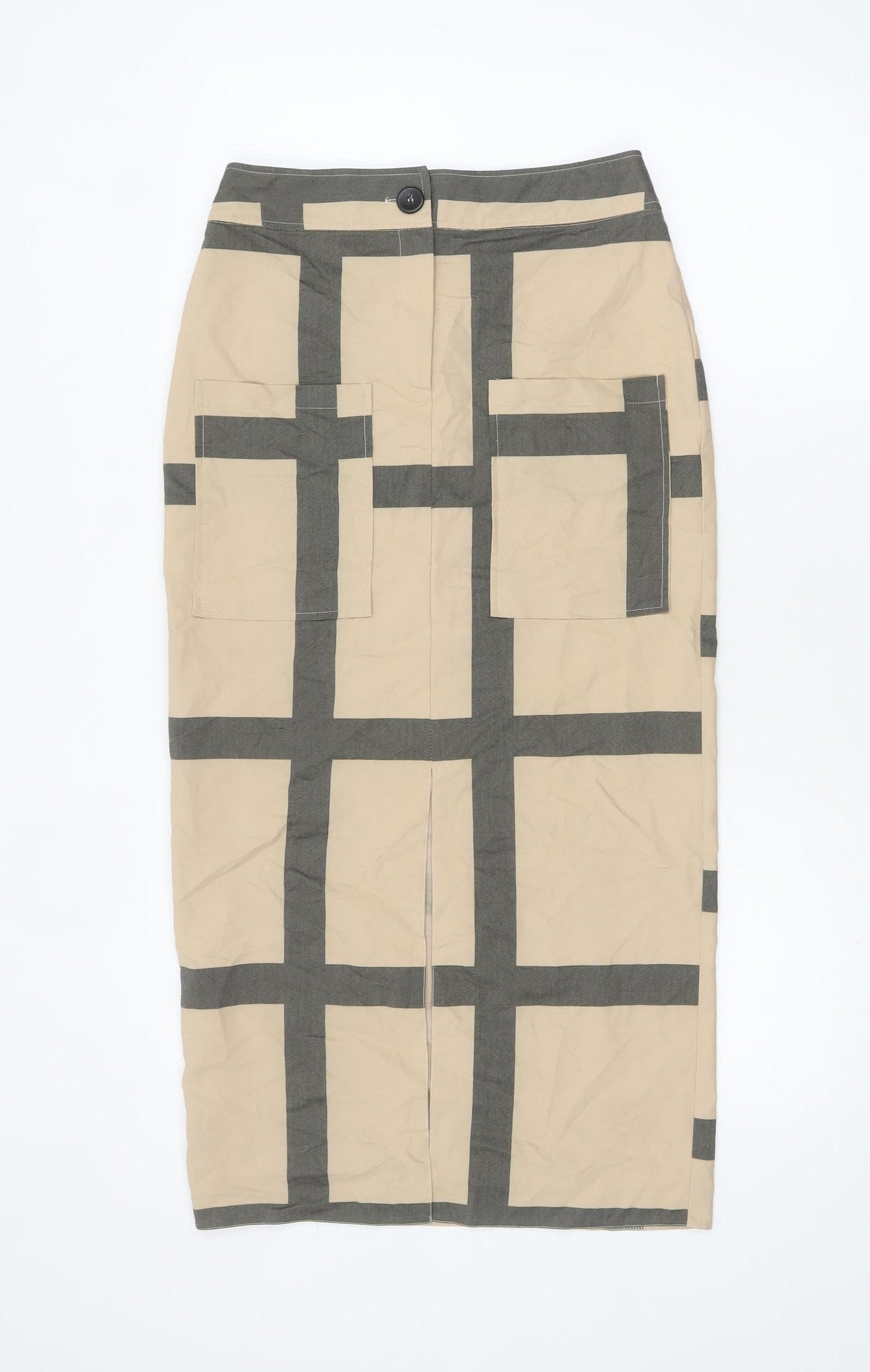 ASOS DESIGN Women's Beige Check Midi Pencil Skirt Size 10