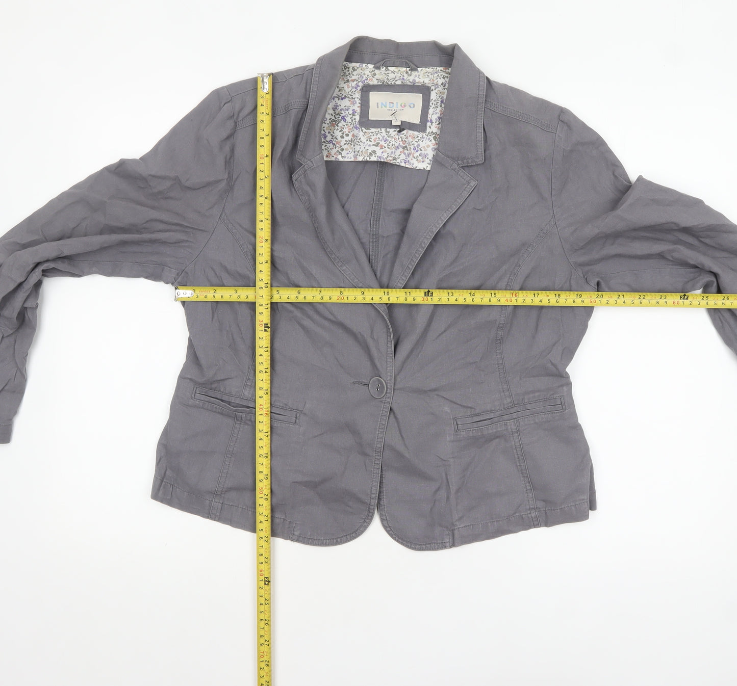 Marks and Spencer Women Grey Linen Cotton Blazer Size 14