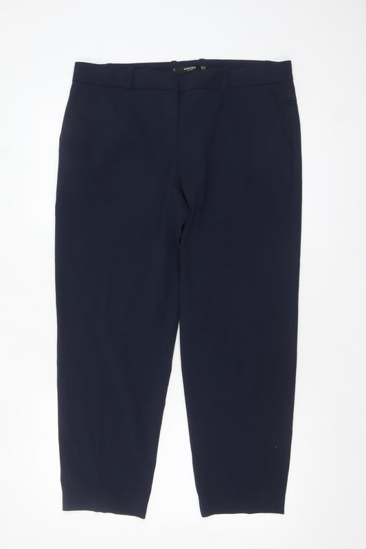 Mango Womens Blue Slim Fit Cropped Tapered Trousers Size 14