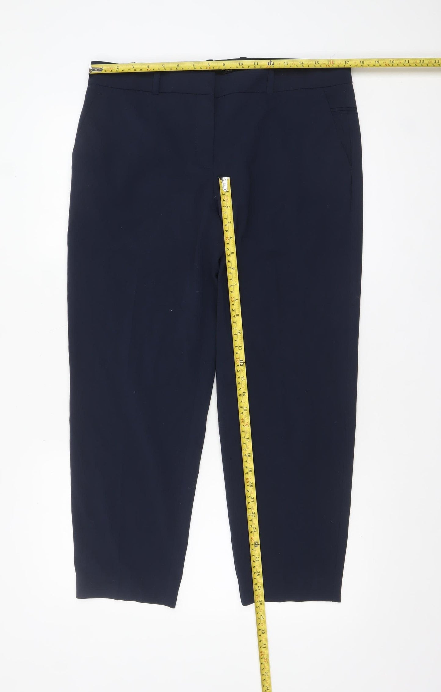 Mango Womens Blue Slim Fit Cropped Tapered Trousers Size 14