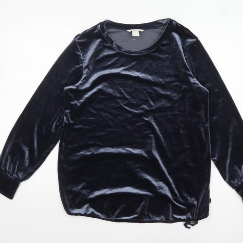 H&M MAMA Blue Velvet Long Sleeve Tunic Blouse Size 12