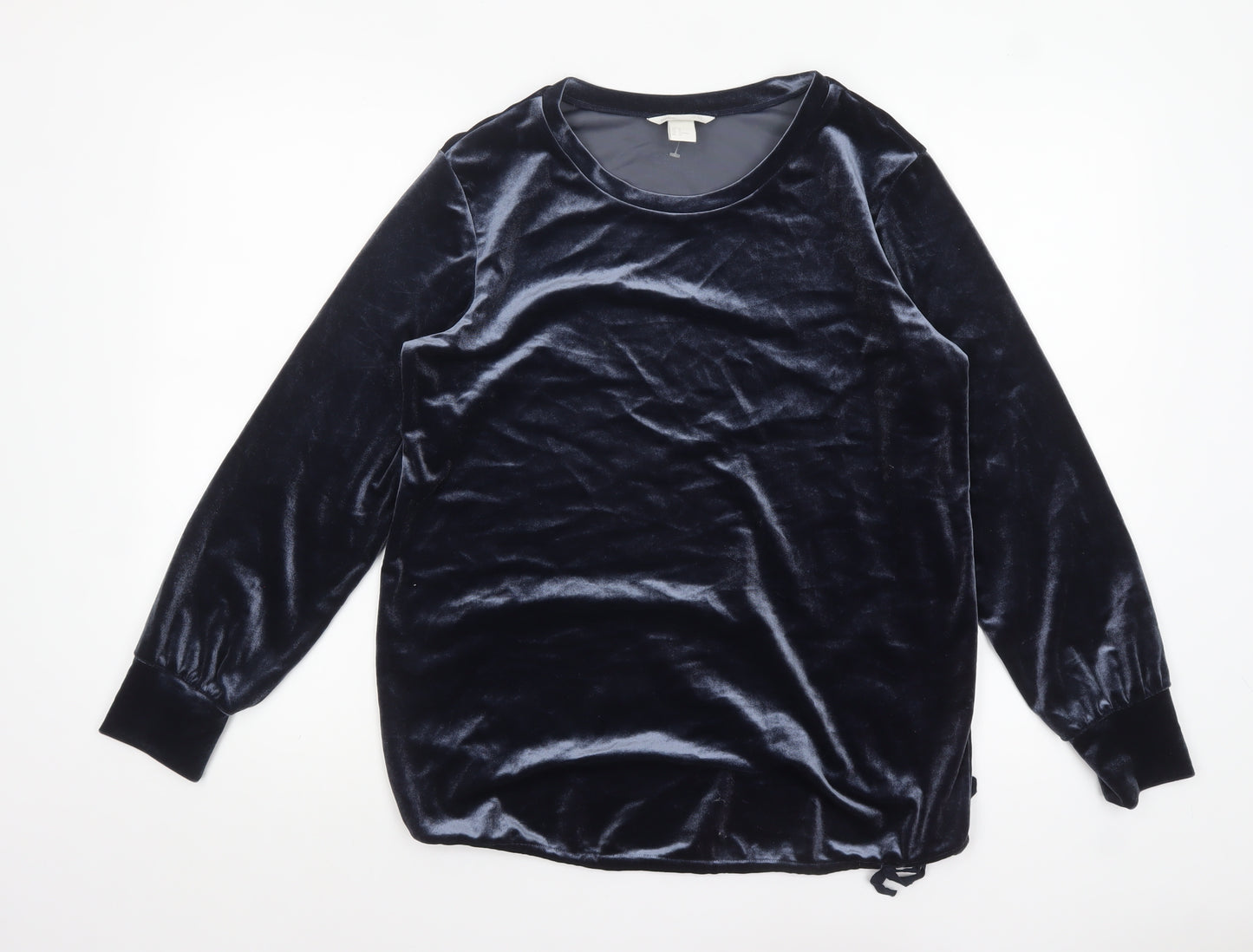 H&M MAMA Blue Velvet Long Sleeve Tunic Blouse Size 12