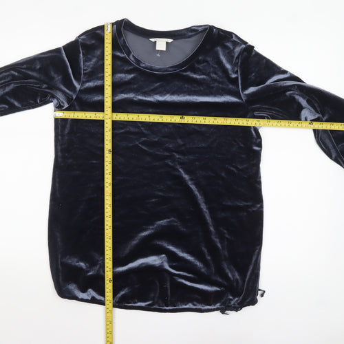 H&M MAMA Blue Velvet Long Sleeve Tunic Blouse Size 12