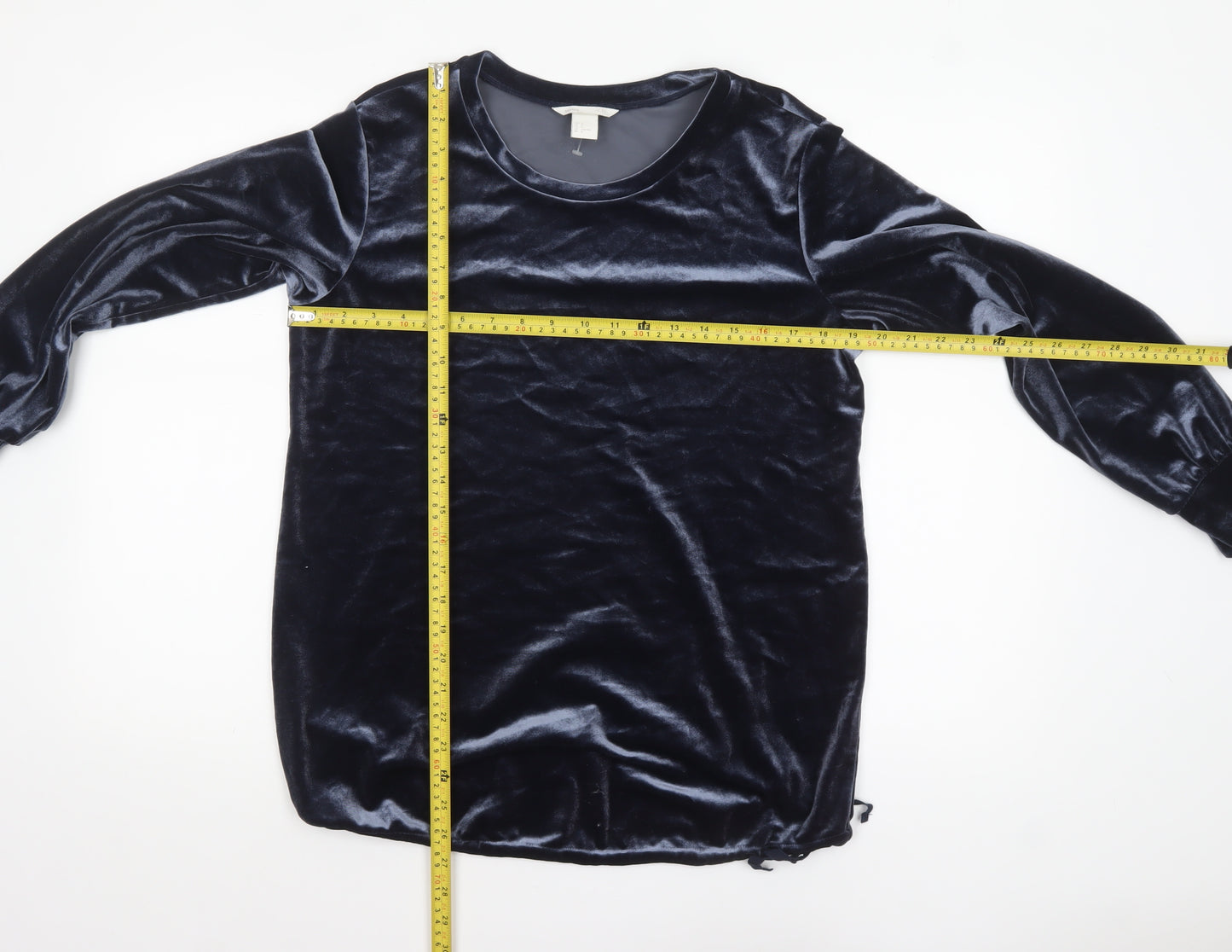 H&M MAMA Blue Velvet Long Sleeve Tunic Blouse Size 12