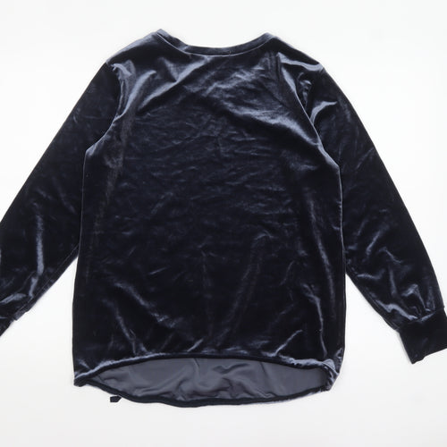 H&M MAMA Blue Velvet Long Sleeve Tunic Blouse Size 12