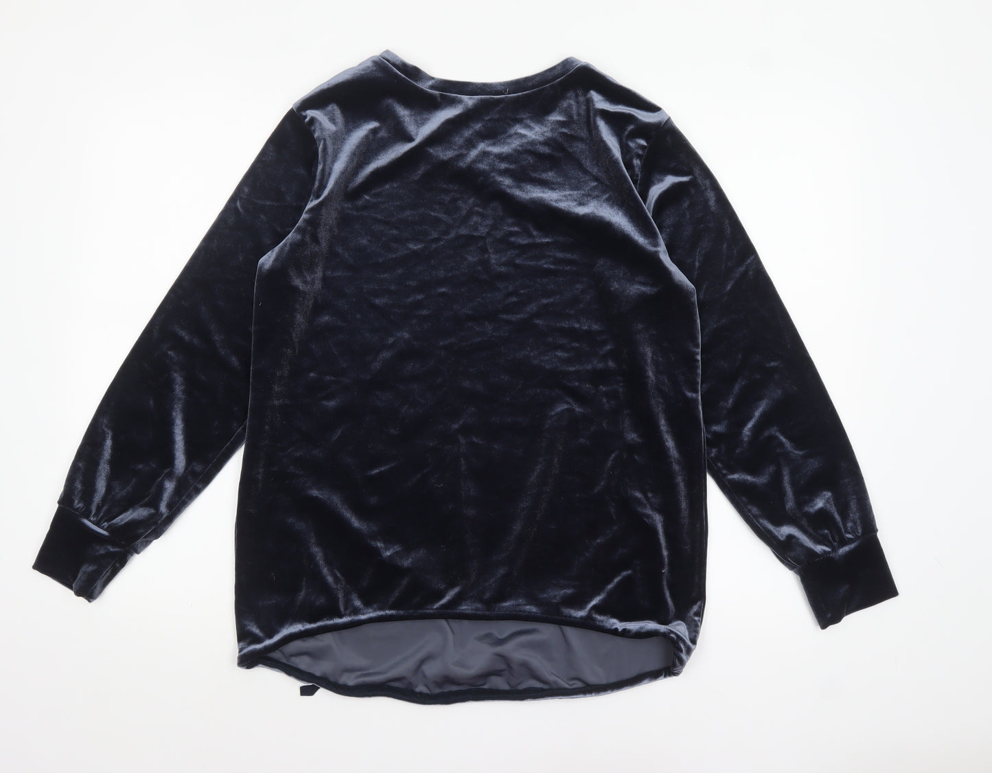H&M MAMA Blue Velvet Long Sleeve Tunic Blouse Size 12