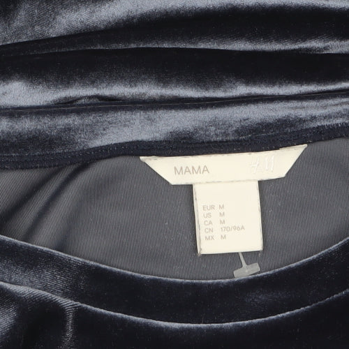 H&M MAMA Blue Velvet Long Sleeve Tunic Blouse Size 12