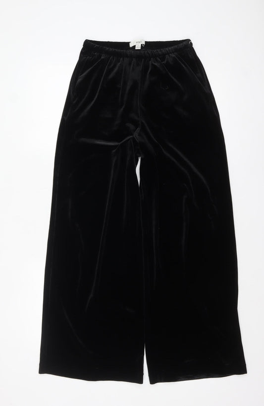 Marks and Spencer Womens Black Velvet Wide Leg Trousers Size 8