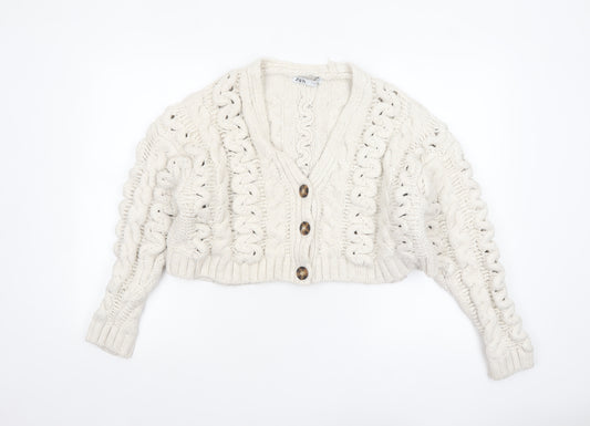 ZARA Women's Ivory Chunky Cable Knit Cardigan Size 12