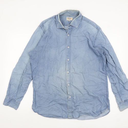 T.M.Lewin Men's Blue Denim Cotton Long Sleeve Casual Shirt L