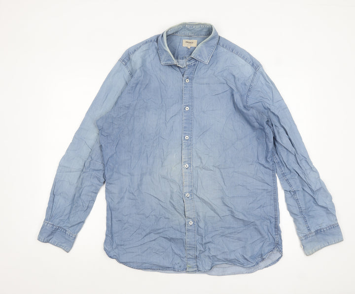 T.M.Lewin Men's Blue Denim Cotton Long Sleeve Casual Shirt L