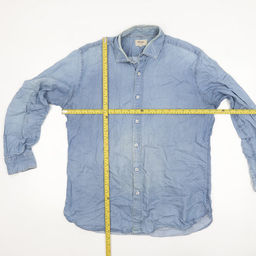 T.M.Lewin Men's Blue Denim Cotton Long Sleeve Casual Shirt L