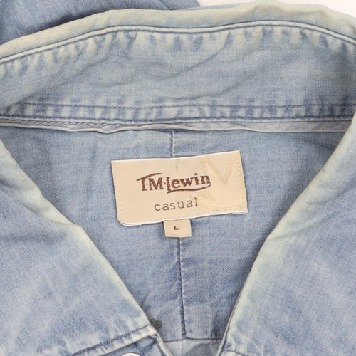 T.M.Lewin Men's Blue Denim Cotton Long Sleeve Casual Shirt L