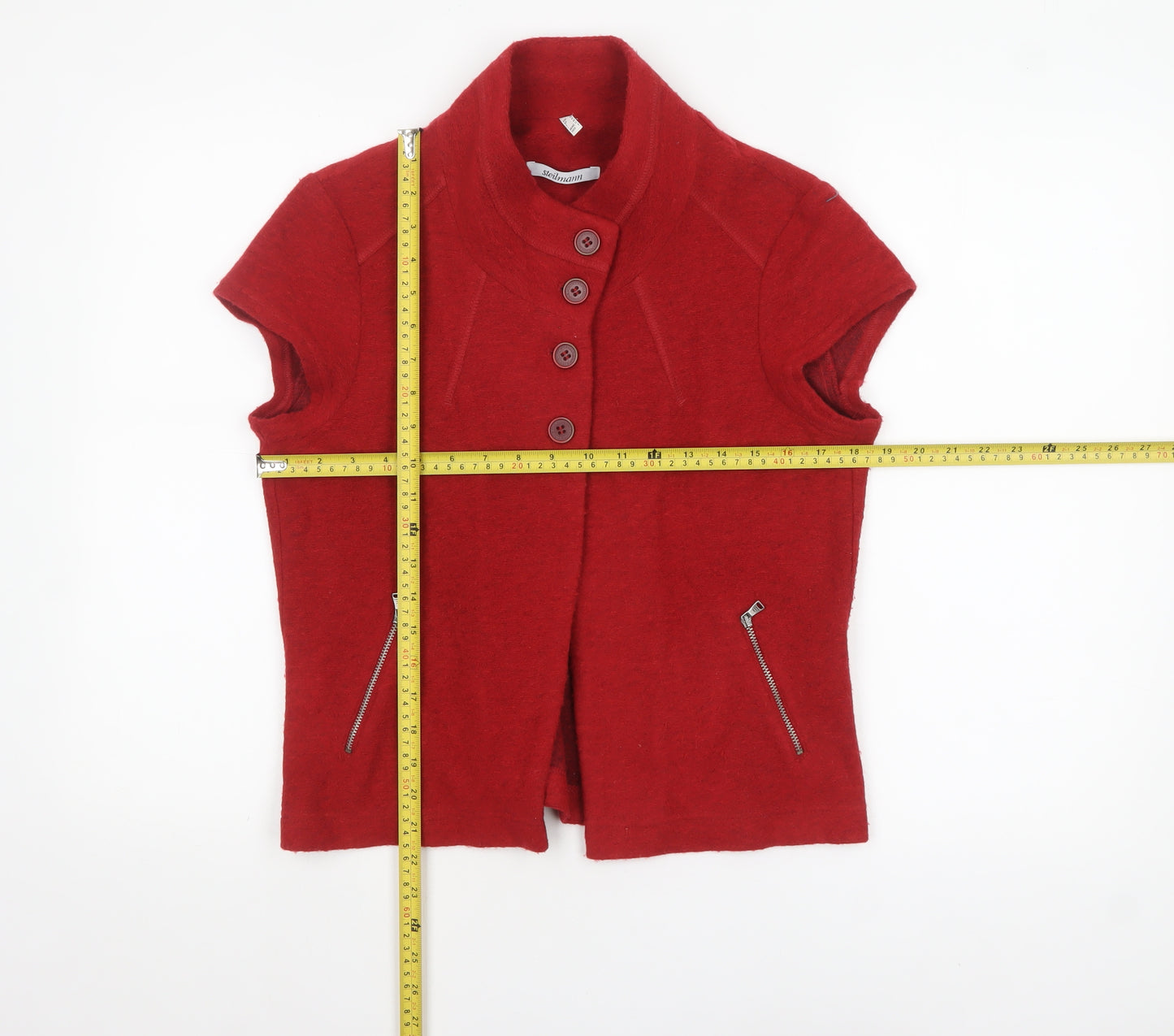 Steilmann Women's Red Short Sleeve Collared Cardigan Size 12