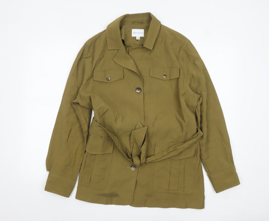 Warehouse Women's Green Military Belted Jacket Size 14