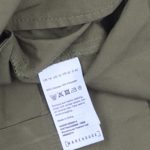 Warehouse Women's Green Military Belted Jacket Size 14