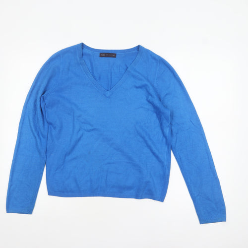 Marks and Spencer Women's Blue V-Neck Acrylic Jumper Size 12