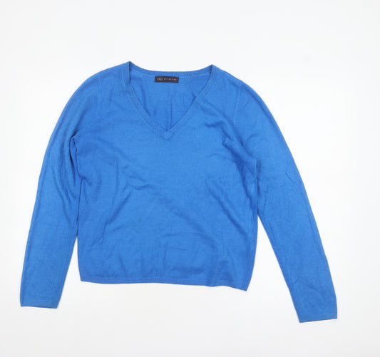 Marks and Spencer Women's Blue V-Neck Acrylic Jumper Size 12