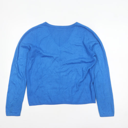 Marks and Spencer Women's Blue V-Neck Acrylic Jumper Size 12